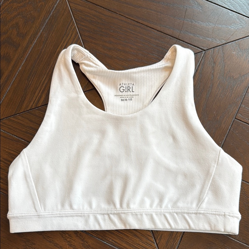 Never worn Athleta Girl White Racerback Sports Bra size medium/8-10